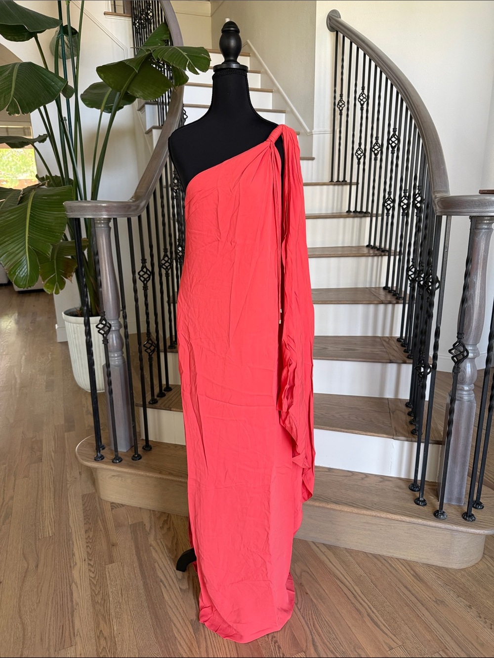 NWT Rachel Zoe One-Shoulder Coral Maxi Dress (Size 4 but can fit a 6) $595 MSRP!